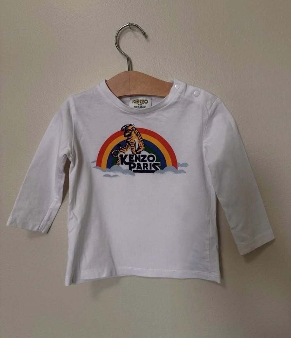 Kenzo Kids White Long Sleeve Organic Cotton T-Shirt with Tiger Rainbow Graphic